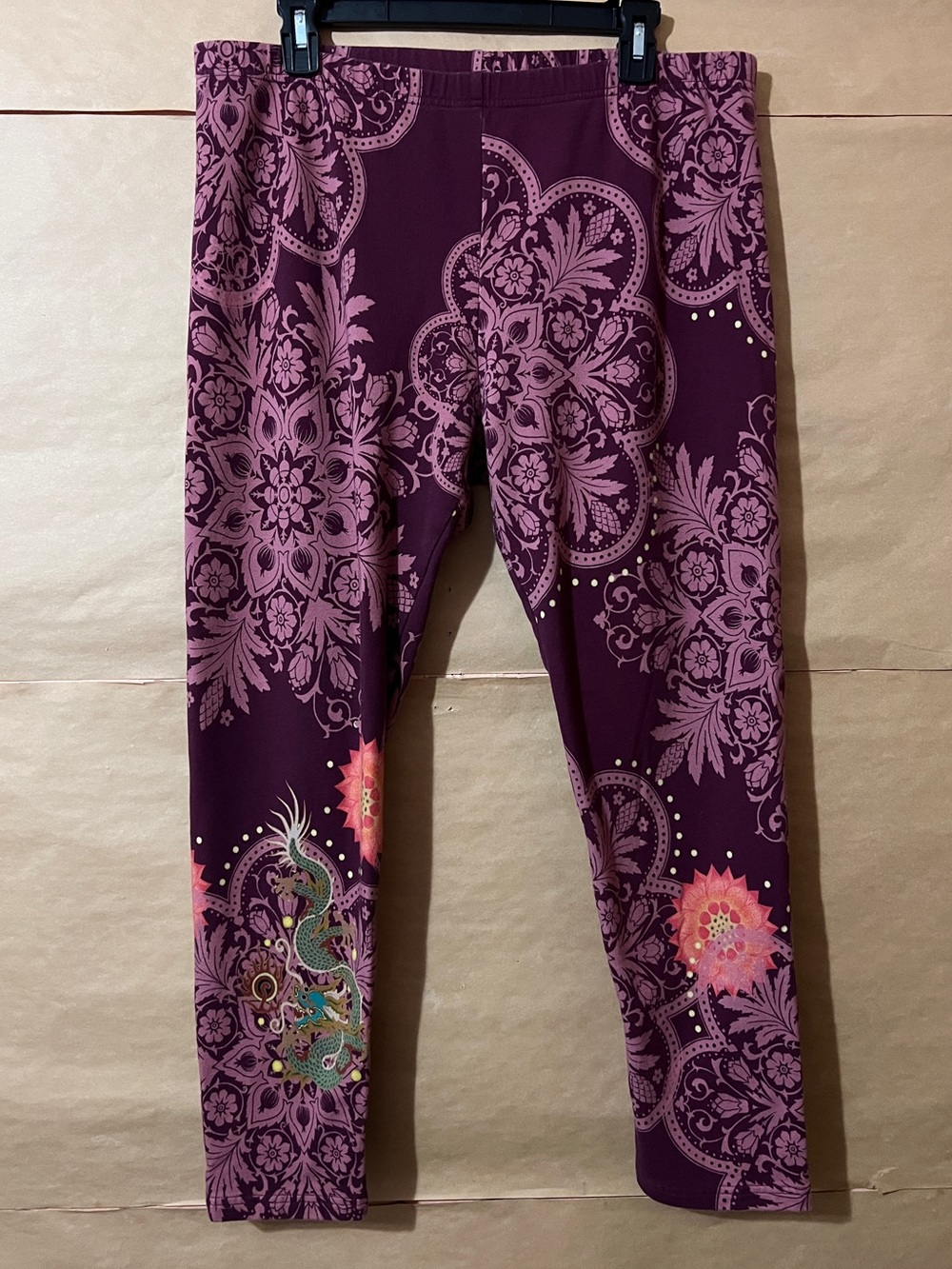 Johnny Was Dragon Floral Print Leggings Pull-On Stretch Pants Cotton Size XL